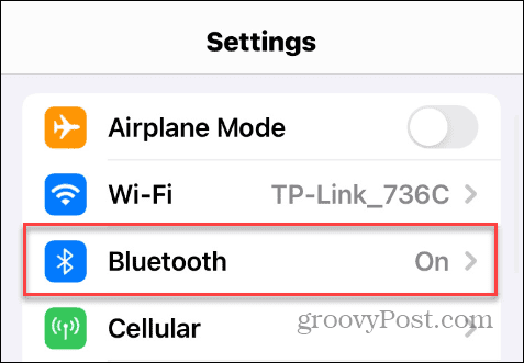 Bluetooth-vaihtoehto iOS-asetuksissa
