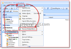 Kuva poistettujen kohteiden palauttamisesta Outlook 2007:ssä
