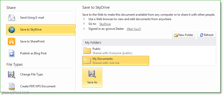 Kuinka tallennan tiedoston Office 2010 skydrive -sovellukseen