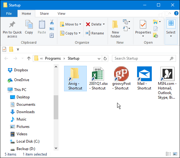 Käynnistyskansio Windows 10