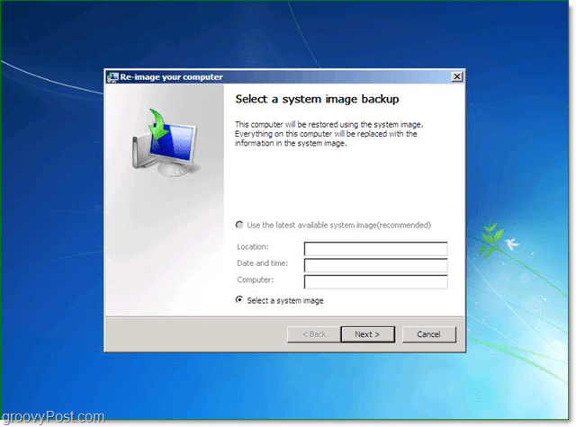 valitse Windows 7 -järjestelmän kuvan varmuuskopio