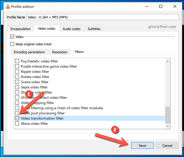 Kiertosuodattimen lisääminen VLC-videoon Windowsissa