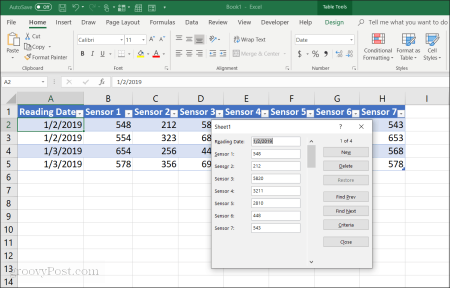 tietojen syöttämislomake Excelissä