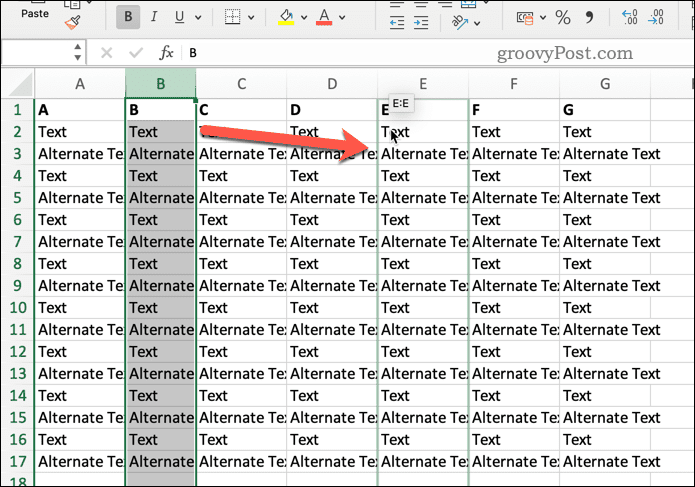 Sarakkeen siirtäminen Excelissä