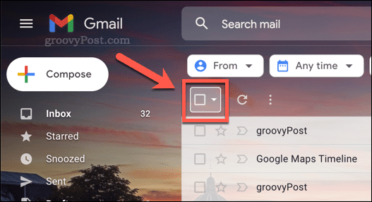 Valintaruutukuvake sähköpostien valitsemiseksi Gmailissa