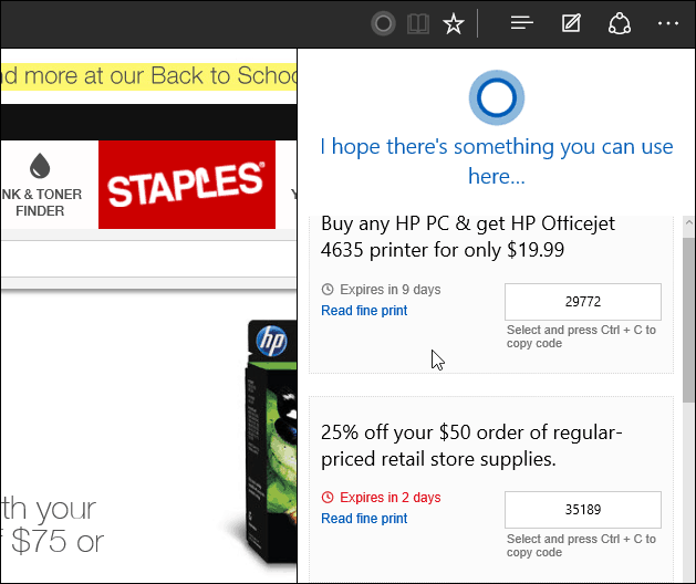 Staples site Edge Windows 10
