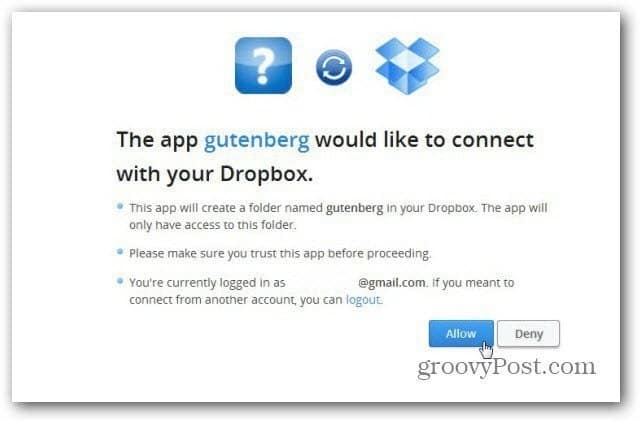 projekti gutenberg muodostaa yhteyden dropboxiin