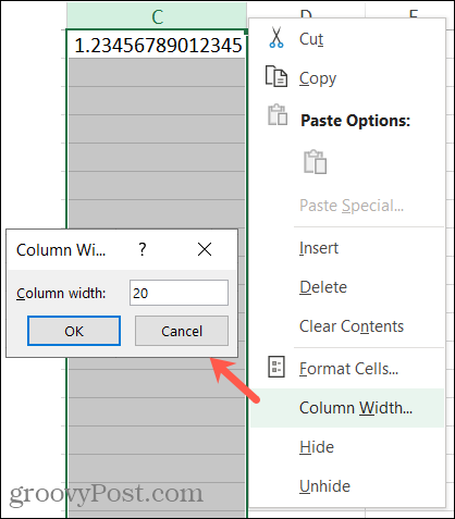 Lisää sarakkeen leveyttä Excelissä