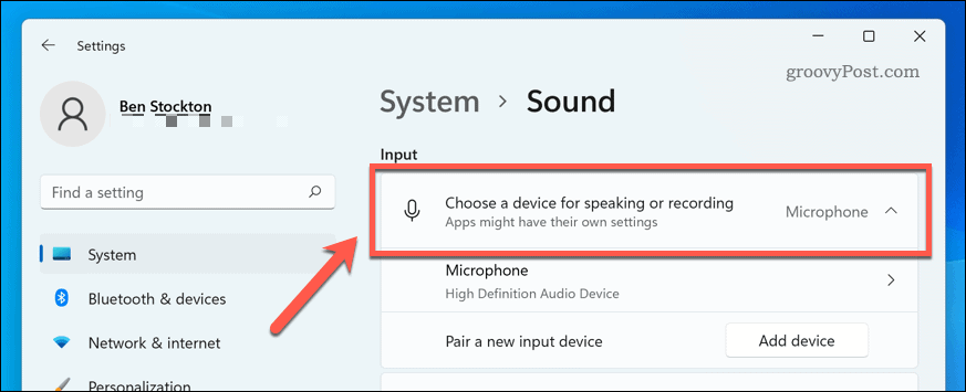 Äänensyöttölaitteen valitseminen Windows 11:ssä
