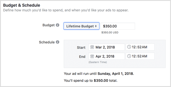 Valitse mainoksillesi elinikäinen budjetti.