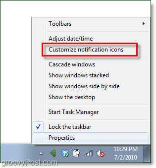 mukauta Windows 7 -järjestelmän tarjotinilmoituksia