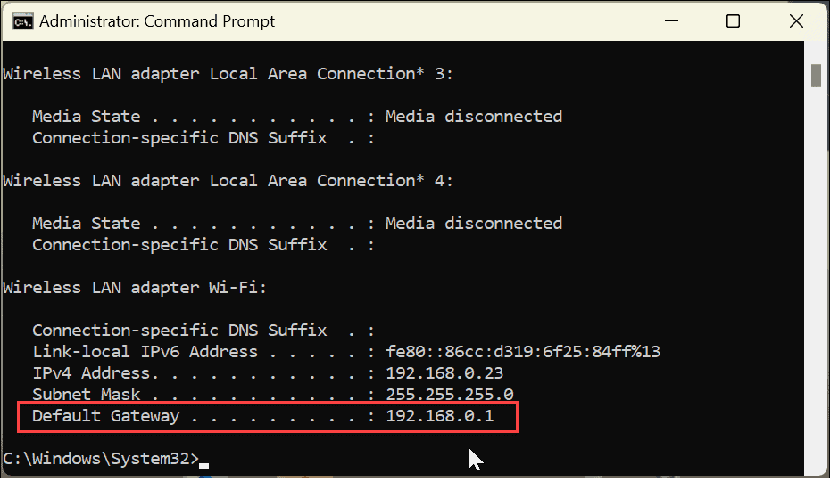 Etsi reitittimen IP-osoite Windows 11:ssä