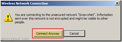 Windows XP: n langattoman verkkoyhteyden suojaamaton verkkovaroitus: groovyPost.com