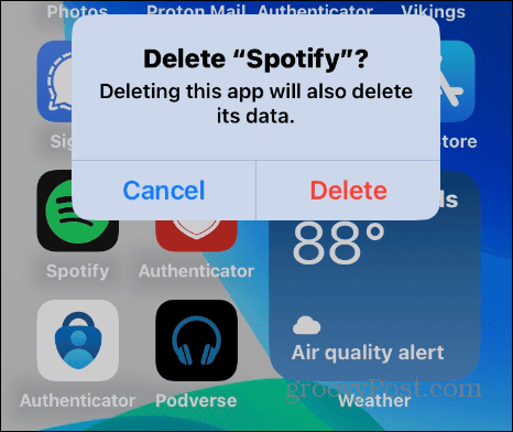 Poista Spotify-sovellus iPhonesta