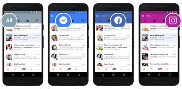 Facebook antoi yrityksille mahdollisuuden linkittää Facebook-, Messenger- ja Instagram-tilinsä yhteen postilaatikkoon, jotta he voivat hallita viestintää yhdessä paikassa.