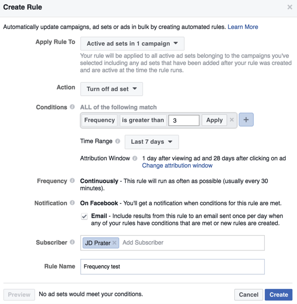 Määritä automaattinen Facebook-sääntö Power Editorissa.