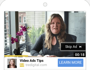 YouTube-mainoskampanjan määrittäminen, vaihe 6, valitse YouTube-mainosmuoto, esimerkki TrueView-mainoksista