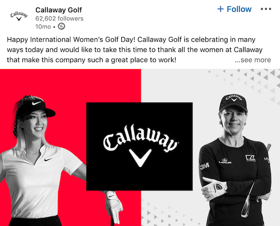 Callaway Golf LinkedIn -sivuviesti kansainväliselle naistenpäivälle
