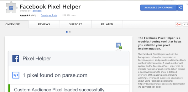 Asenna Facebook Pixel Helper tarkistaaksesi, että seuranta toimii.