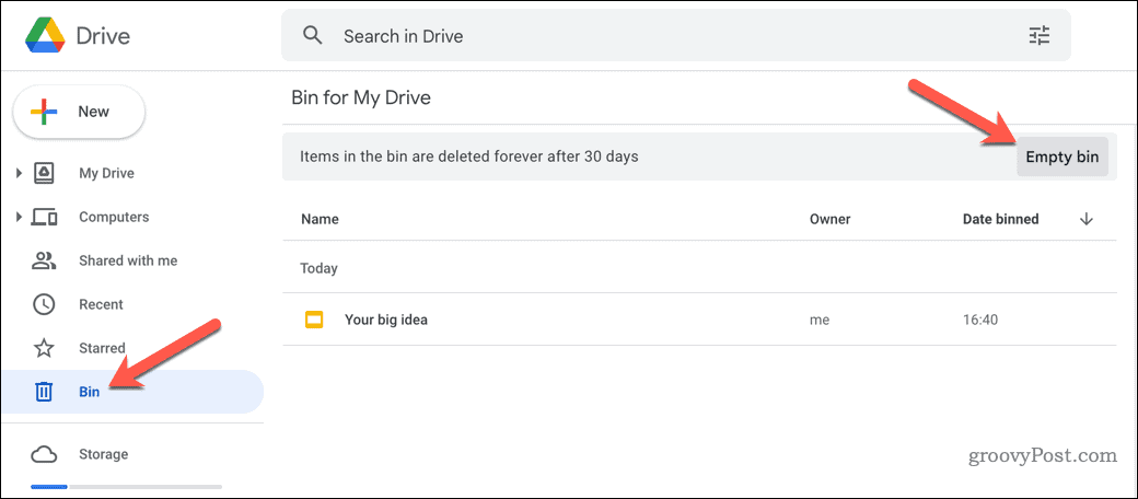 Tyhjennä Google Drive -säiliö