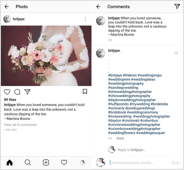 esimerkki Instagram-postista yhdistelmällä sisältöä, teollisuutta, markkinarakoa ja tuotemerkin hashtageja