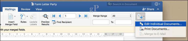 microsoft word for mac mail merge - muokata yksittäisiä asiakirjoja