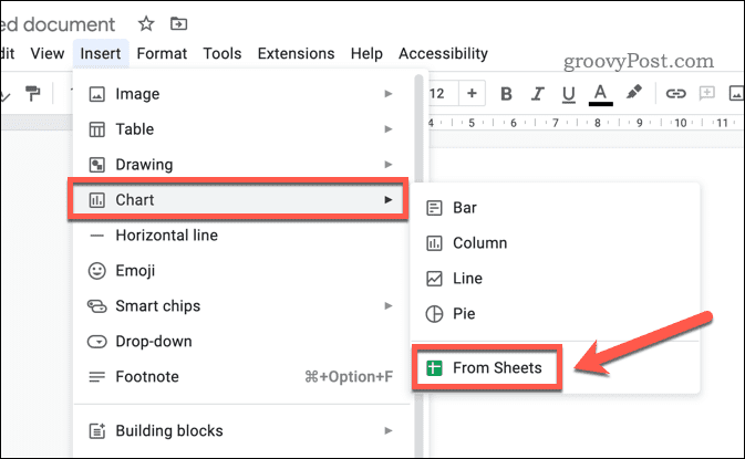 Lisää Google Sheets -kaavio Google-dokumentteihin