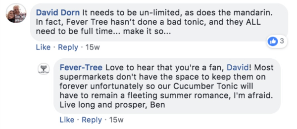 Esimerkki kuume-puusta, joka vastaa Facebook-viestin kommenttiin.