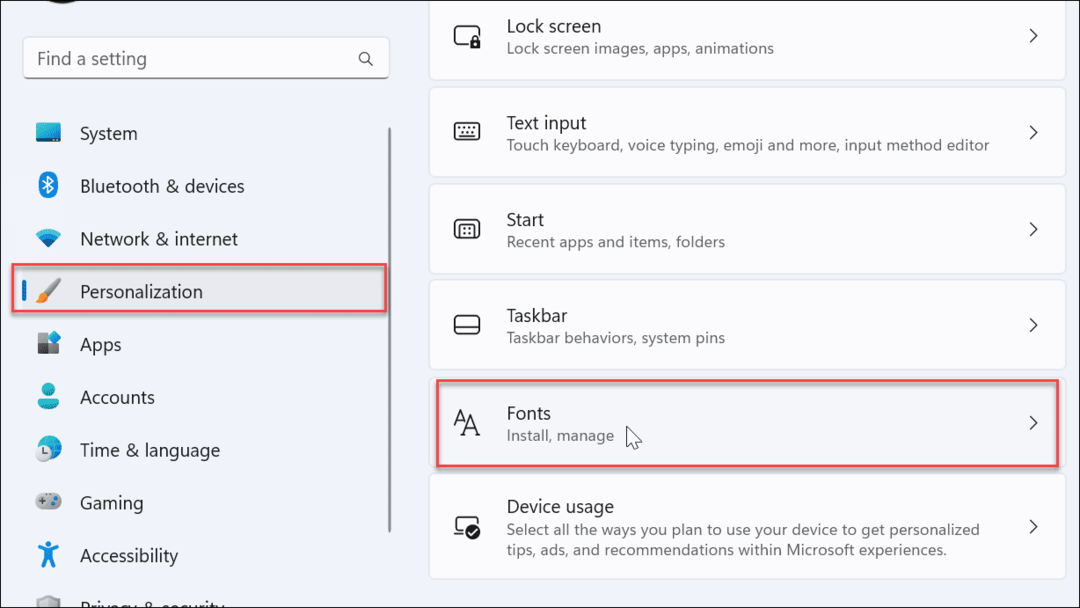 Fonttien asentaminen tai asennuksen poistaminen Windows 11:ssä