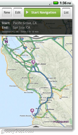 Mapquest android-sovellusten navigointiin