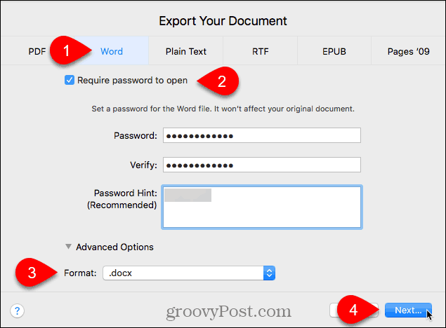 Vie asiakirja -valintaikkuna Pages for Mac -sovellukseen