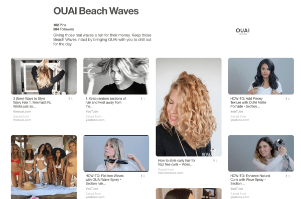 Esimerkki OUAI-tuotteiden esittelytapahtumasta Pinterestissä.