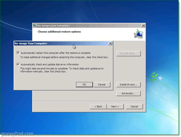 Käytä lisäasetuksia mukauttaaksesi Windows 7 -järjestelmän kuvan palauttamista