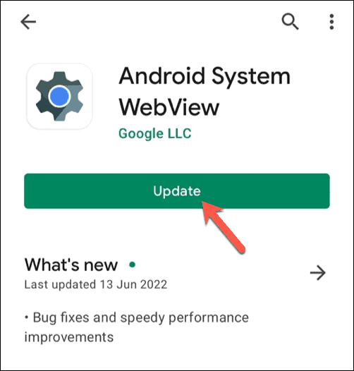 Päivitetään Android System WebView Google Play Kaupassa