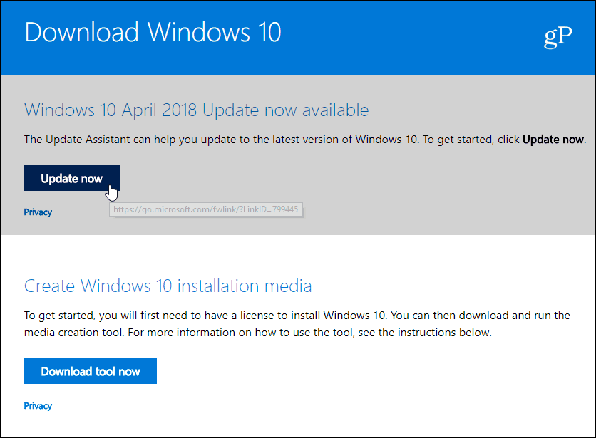 Lataa Windows 10. huhtikuuta 2018 päivitys