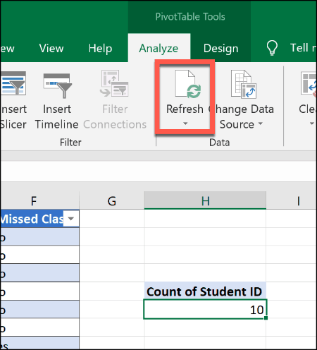 Pivot-taulukon päivittäminen Excelissä
