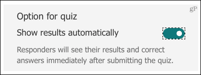 Microsoft Forms Quiz, Näytä tulokset automaattisesti