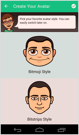 bitmoji valitse avatar-tyyli