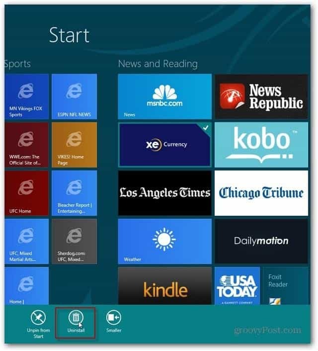 Windows 8 -sovelluksen asennuksen poistaminen