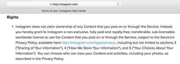 Instagramin käyttöehdoissa hahmotellaan käyttöoikeus, jonka annat alustalle sisällölle.