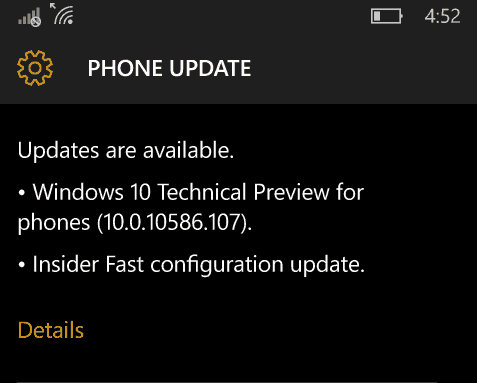 Windows 10 Mobile Insider Preview -sovellus 10586.107 ja vapauta esikatselusuora