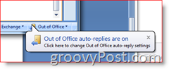 Outlook 2007:n oikea alakulma – Poissaolojen automaattisten vastausten käyttöönoton muistutus