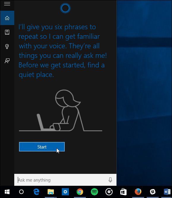 Käynnistä ohjattu Voice Cortana -velho