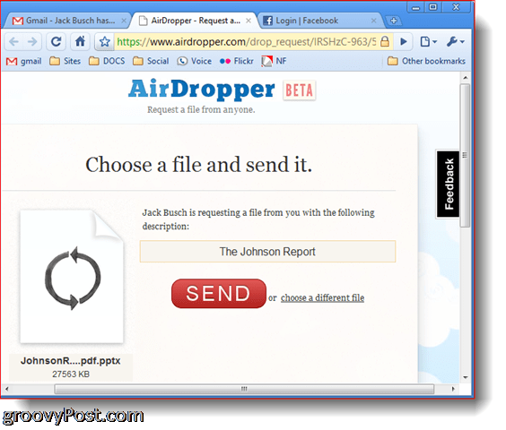 AirDropper Dropbox - Valitse lähetettävä tiedosto