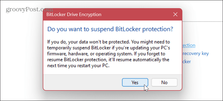 Poista BitLocker käytöstä tai keskeytä se 