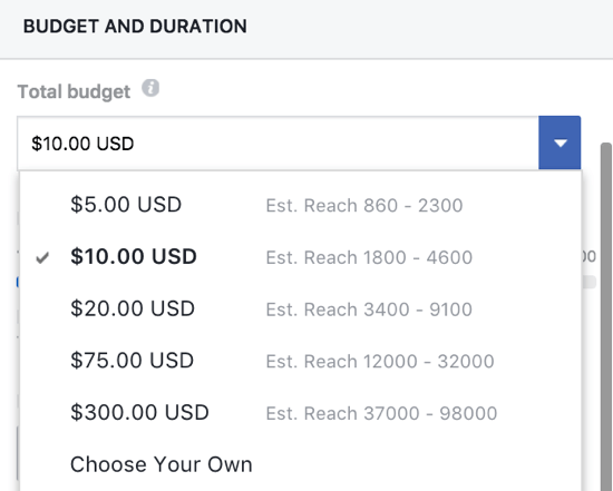 Voit asettaa budjetin manuaalisesti Facebook-korostetulle viestille.