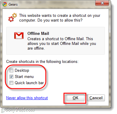luoda offline-gmail-pikakuvake