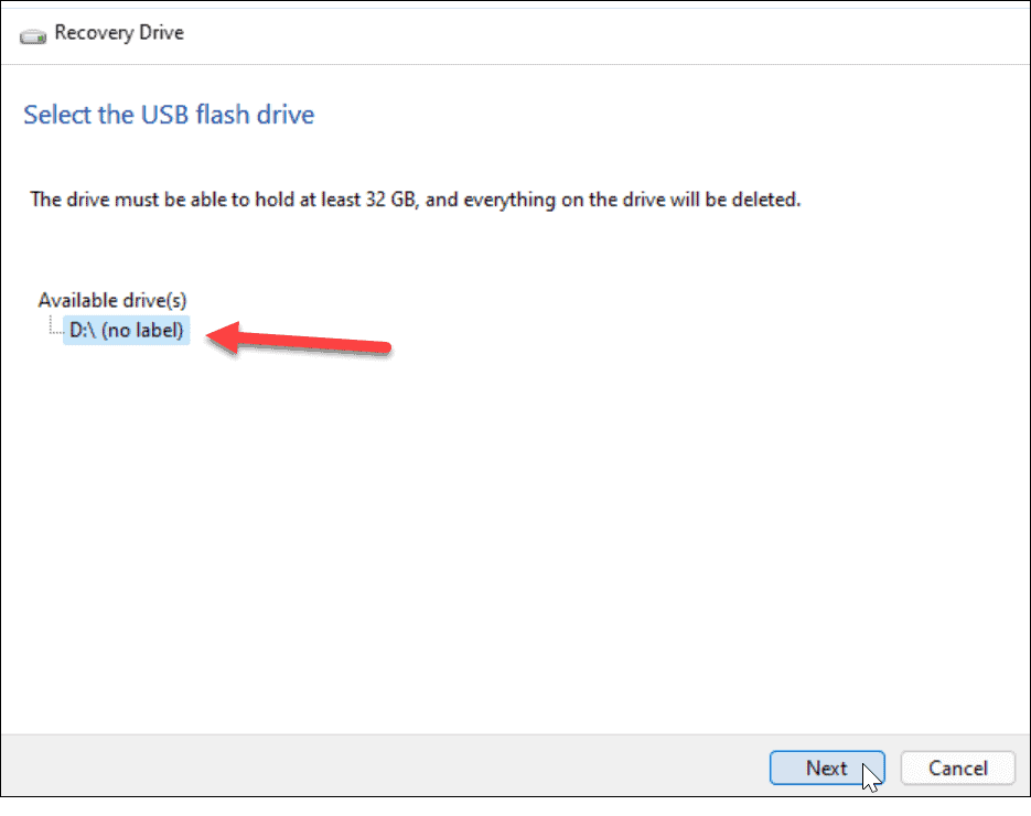 valitse palautusasema Windows 11