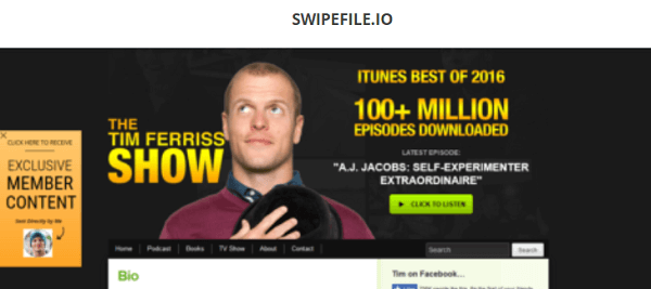 Hanki inspiraatiota SwipeFile.io -sivustolta.