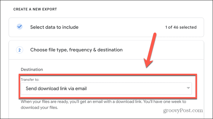 google takeout siirto avattavaan valikkoon